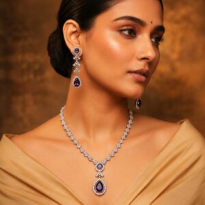 Luxury Purple Crystal Necklace With Matching Earrings