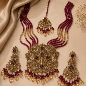 Royal Maroon Kundan Bridal Necklace Set