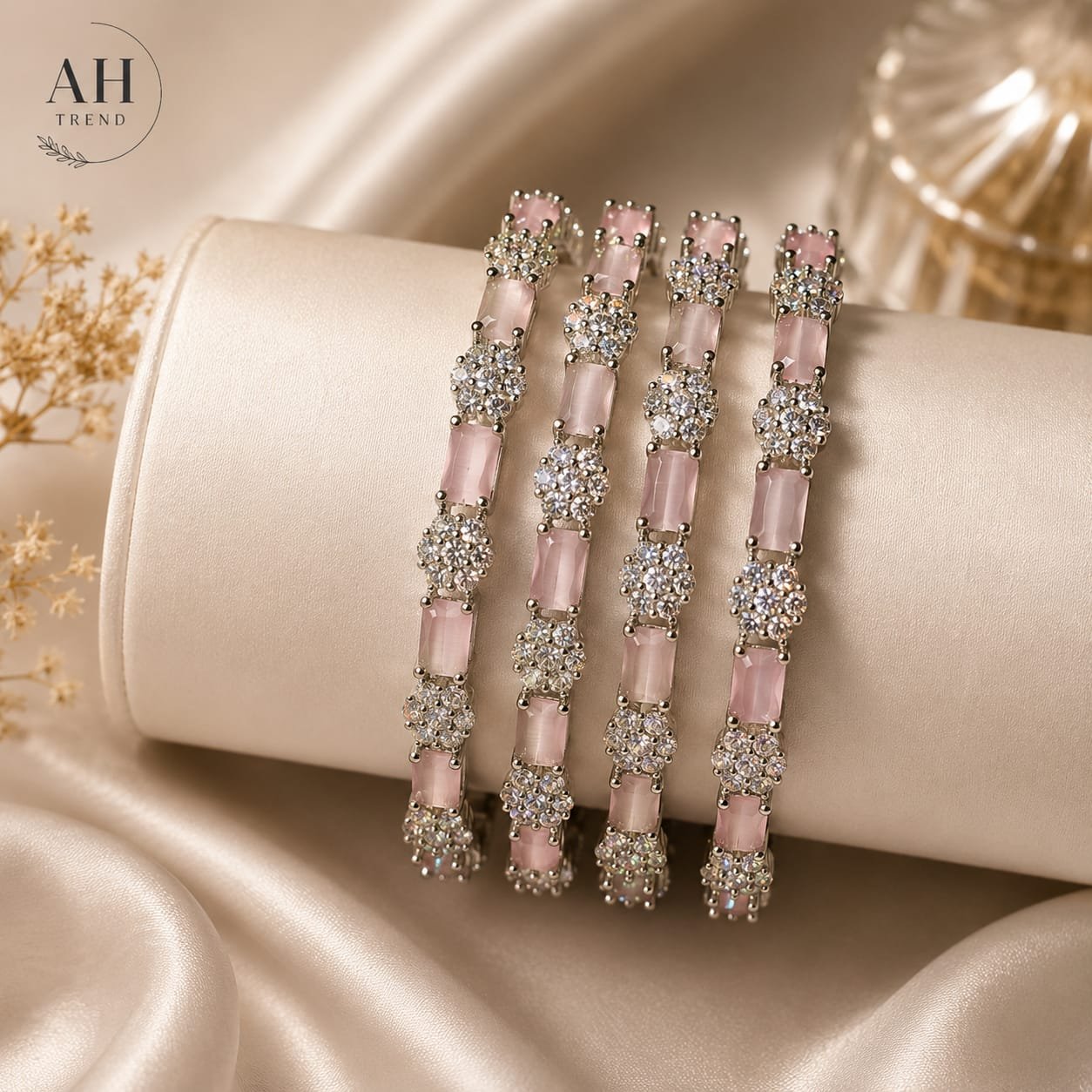 Pink Crystal Beaded Bracelet - Image 2